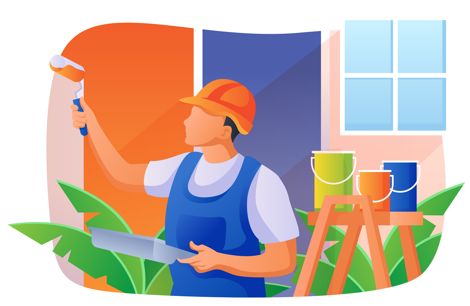 illustration of a man renovating house